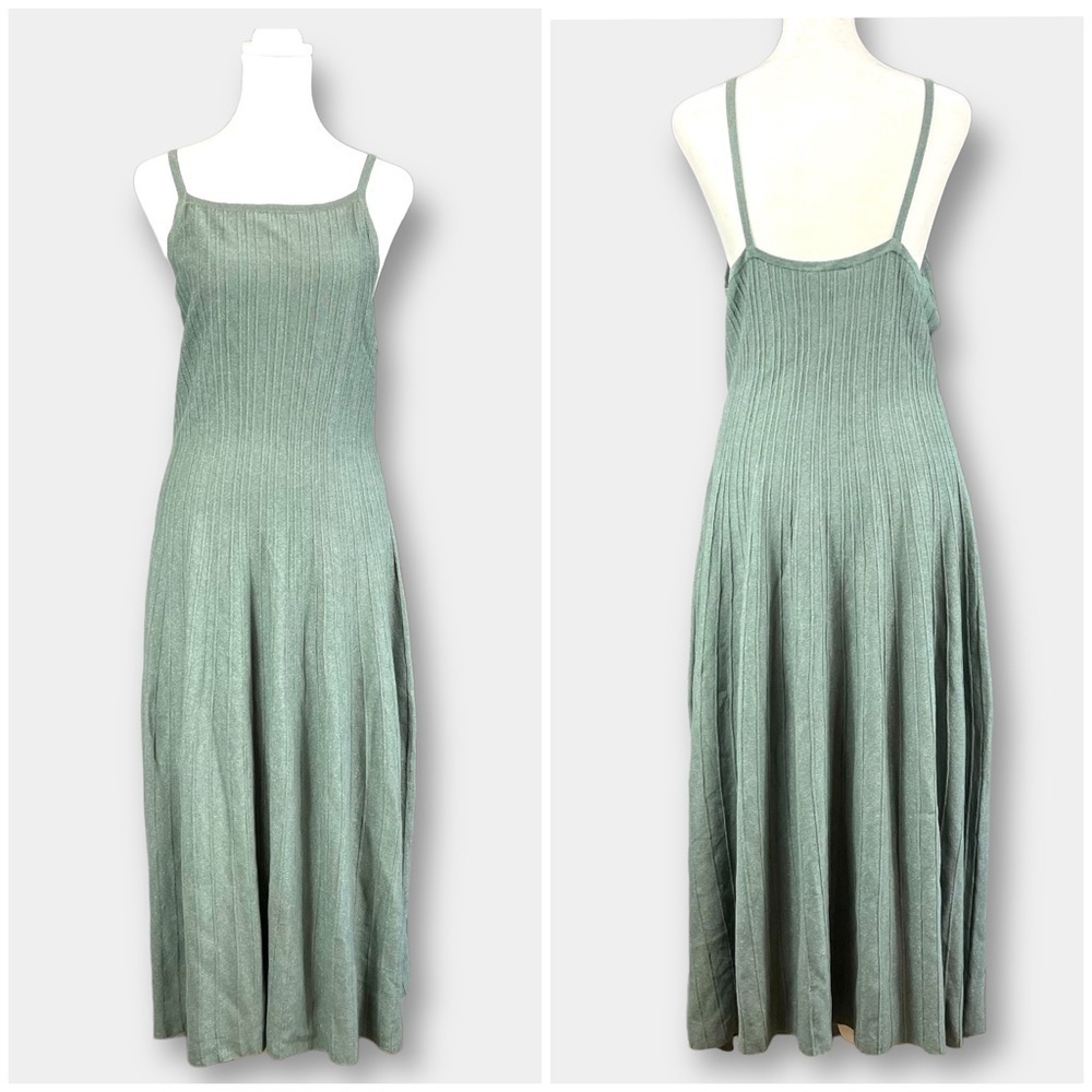 Nwt Current Air Anthropologie Metallic Green Gray Spaghetti Strap Maxi Dress